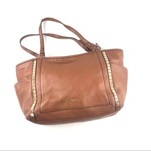 COACH Park Leather Pyramid Stud Carrie Tote Brown